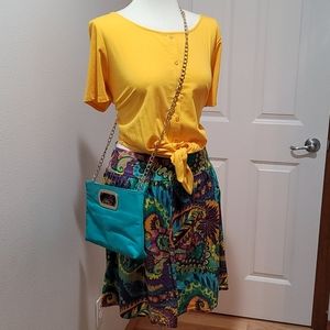 MIMI CHICA MEDIUM PAISLEY FLORAL MINI SKATER CIRCLE SKIRT BRIGHT COLORFUL DRESS