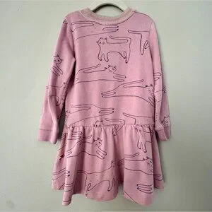 MINI BODEN Cats Cozy Dress Girls 6-7 Pink & Gold Cat Winter Fleece Pockets Girl