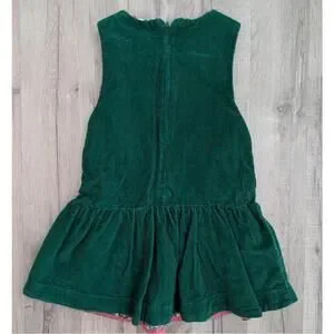 Mini Boden Green Corduroy Heart Pockets Floral Trim Pinefore 2-3Y