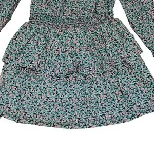 Mini Boden Long Sleeve Cotton Tiered Ruffle Dress Size 5 - 6 Y Blue Floral Print