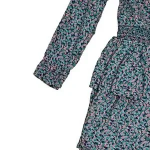 Mini Boden Long Sleeve Cotton Tiered Ruffle Dress Size 5 - 6 Y Blue Floral Print