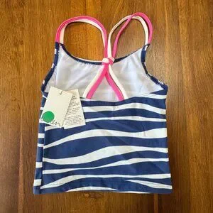 MINI BODEN Zebra Stripe Tankini Top Girls 4-5 110cm Blue Animal Print Swim 4T 5T