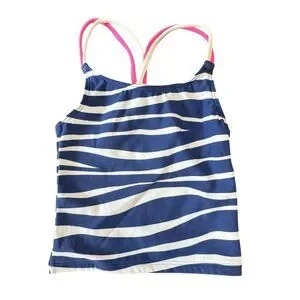 MINI BODEN Zebra Stripe Tankini Top Girls 4-5 110cm Blue Animal Print Swim 4T 5T