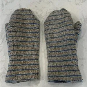 Minnesota Mittens Striped Wool Ladies Large Winter Fleece Lined Mittens USA Made