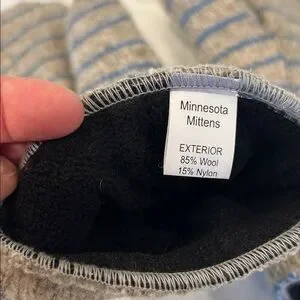 Minnesota Mittens Striped Wool Ladies Large Winter Fleece Lined Mittens USA Made