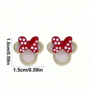 Minnie Mouse Red And Gold Bow Earrings
