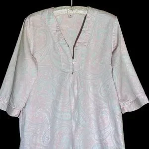 MISS ELAINE Women’s Pink Paisley Print 100% Cotton Flannel Nightgown Size S