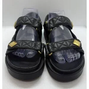 MNG Mango Sandals Womens EU38 US7 Black Padded Studs Chunky Quilted Double Strap