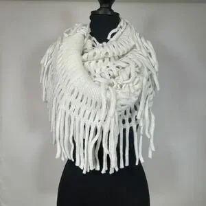 Modern Heritage White Fringe Infinity Scarf Knit Acrylic Blend