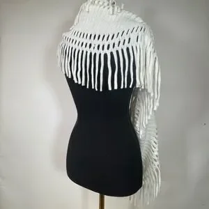 Modern Heritage White Fringe Infinity Scarf Knit Acrylic Blend