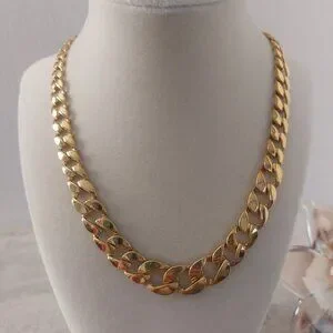 Monet Vintage 90's Necklace Gold Plated Flat Link Curb Chain 18 Inches EUC