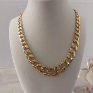 Monet Vintage 90's Necklace Gold Plated Flat Link Curb Chain 18 Inches EUC