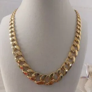 Monet Vintage 90's Necklace Gold Plated Flat Link Curb Chain 18 Inches EUC