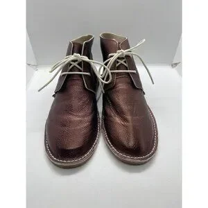 Monkey Feet Metallic Bronze Copper Lace UP Moccasin Leather Boots Womens Size 10
