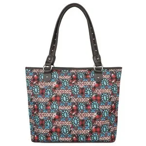 Montana West Aztec Squash Blossom Print Canvas Tote Bag NWT