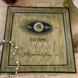 Moss or sage green and black Decorative vanity tray or display 9.5 in. square