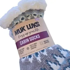 Muk Luks Women's Fuzzy Chenille Plush‎ Lined Cabin Socks 2 Pr Light Blue S/Med