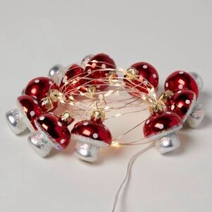 Mushroom Dewdrop Lights LED Red Warm White String Timer Battery Operated