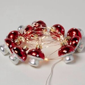 Mushroom Dewdrop Lights LED Red Warm White String Timer Battery Operated