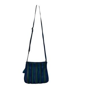 Mywalit Blue Leather Striped Crossbody Bag BLEMISH