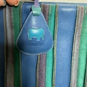 Mywalit Blue Leather Striped Crossbody Bag BLEMISH