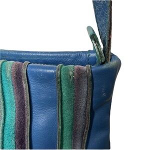 Mywalit Blue Leather Striped Crossbody Bag BLEMISH