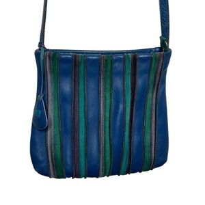 Mywalit Blue Leather Striped Crossbody Bag BLEMISH