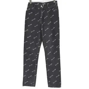 NA-KD Indie All Over Print 5 Pocket Charcoal Cotton Denim Skinny Jeans Sz 36 US6