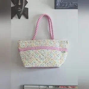 NaRaYa Quilted Bow Elephant Print Pink Rope Handle Baby Bag Tote Mother Diaper