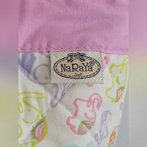 NaRaYa Quilted Bow Elephant Print Pink Rope Handle Baby Bag Tote Mother Diaper