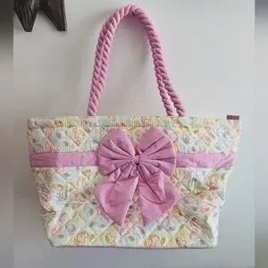 NaRaYa quilted bow elephant print pink rope handle baby bag tote mother diaper