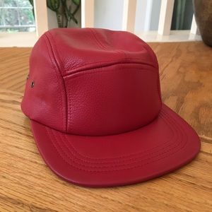 Nasty Gal Red Leather Baseball Cap