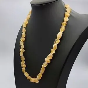 Natural Golden Rutile Quartz 925 Silver Plated Beaded Necklace 19" Gemstone
