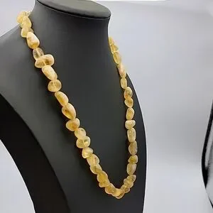 Natural Golden Rutile Quartz 925 Silver Plated Beaded Necklace 19" Gemstone