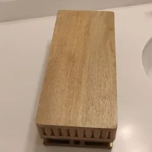 Natural Wooden Golden Tone Metal Rectangle Stand