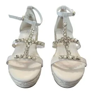Naturalizer Serena Warm White Espadrille Wedge Sandals Rhinestone NEW Size 8