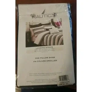 Nautica European Pillow Sham Lansing Stripe Navy Blue Pink NEW 1 Pack