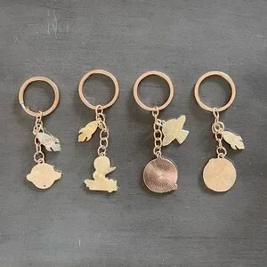 Navy Astronaut Orbit Moon Rocket Spaceship Stars UFO Enamel Gold 3.5" Keychain