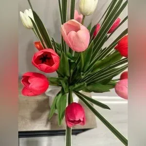 Nearly Natural Faux 23” Tulip Arrangement In White Vase