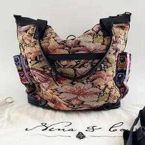 Nena & Co. Convertible Day Bag Tote Artisan Leather Huipil Woven Tapestry Boho
