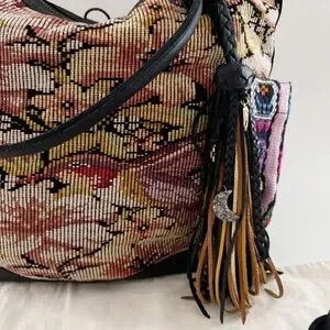 Nena & Co. Convertible Day Bag Tote Artisan Leather Huipil Woven Tapestry Boho