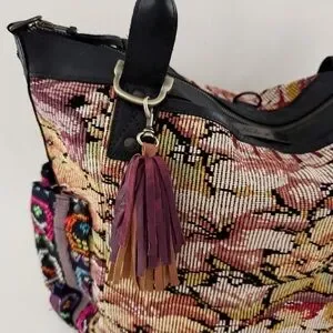 Nena & Co. Convertible Day Bag Tote Artisan Leather Huipil Woven Tapestry Boho