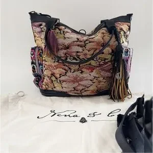 Nena & Co. Convertible Day Bag Tote Artisan Leather Huipil Woven Tapestry Boho