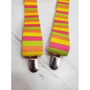 Neon Striped Suspenders Halloween Festival Rave Womens Art Teacher Rainbow
