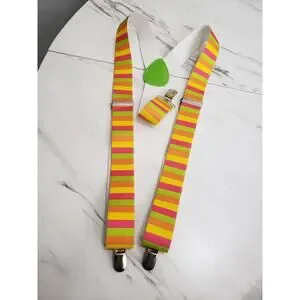 Neon Striped Suspenders Halloween Festival Rave Womens Art Teacher Rainbow