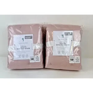 New 2 Pottery Barn Kids Amelia Tencel Quilted Euro Shams 26"x26" Soft Rose Pink