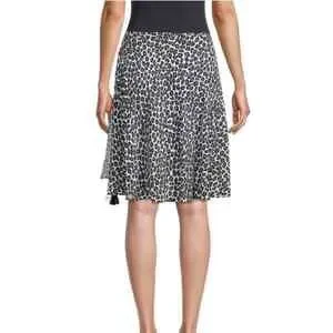 New $270 MICHAEL KORS COLLECTION Leopard Tassel Wrap Skirt Cocktail Black M