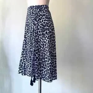 New $270 MICHAEL KORS COLLECTION Leopard Tassel Wrap Skirt Cocktail Black M