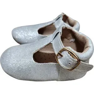 NEW A Bear Co Toddler Size 3 Color Change Silver Smooth Glitter T-Straps Girls