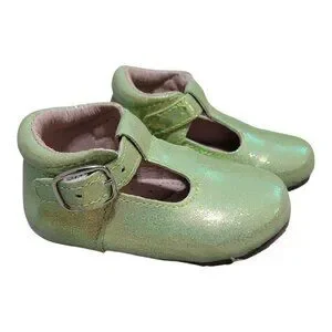 NEW A Bear Co Toddler Size 3 Smooth Glitter T-Strap Flats Green Girls
